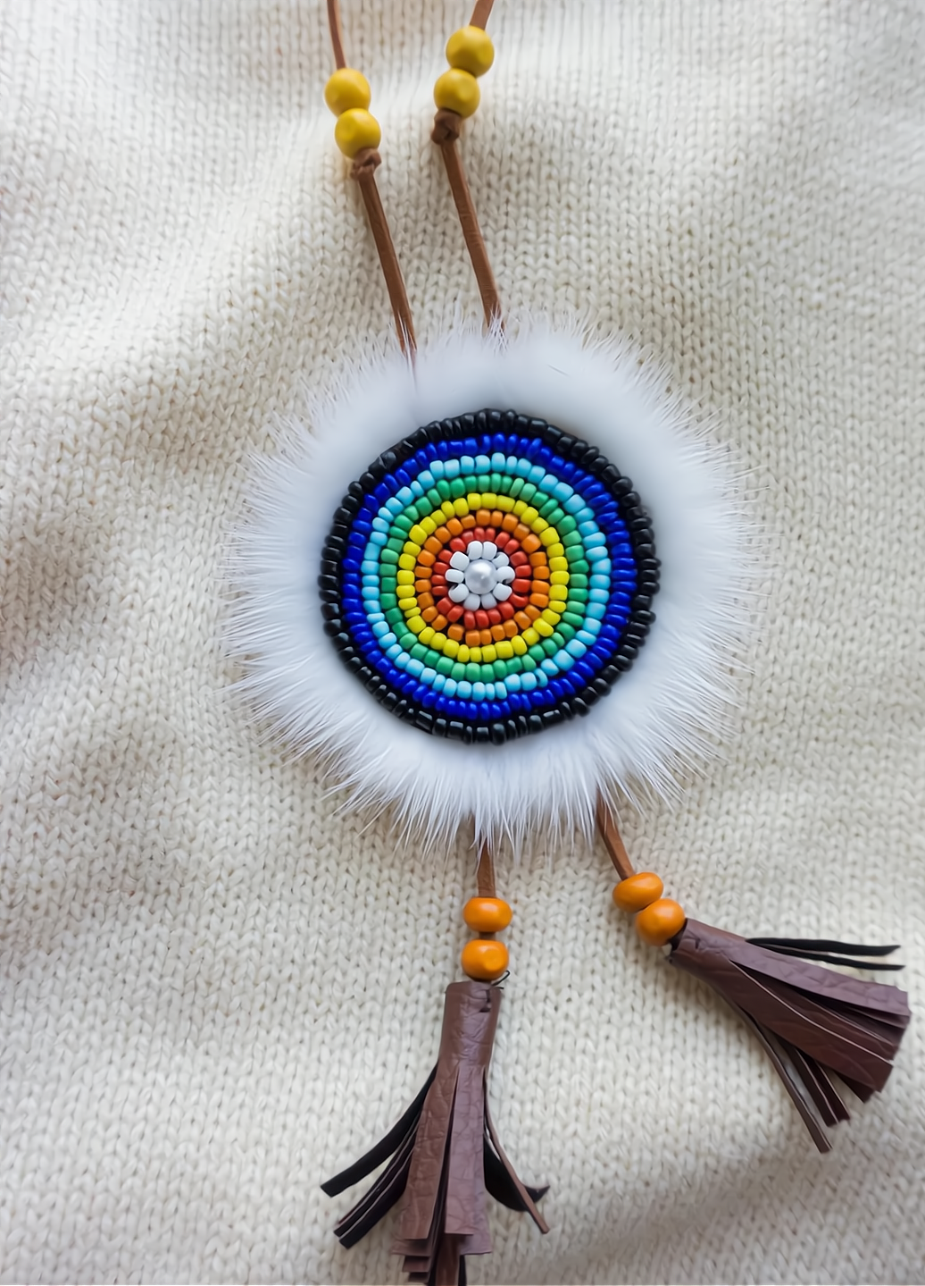 Twoside Ewenki Sunflower Necklace – Handcrafted Mink Fur Pendant