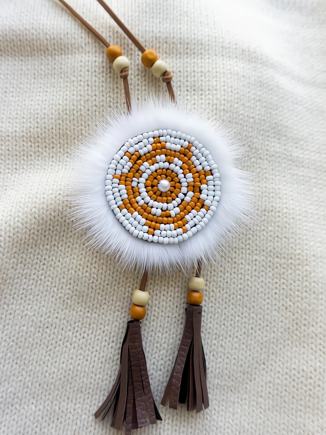 Twoside Ewenki Sunflower Necklace – Handcrafted Mink Fur Pendant
