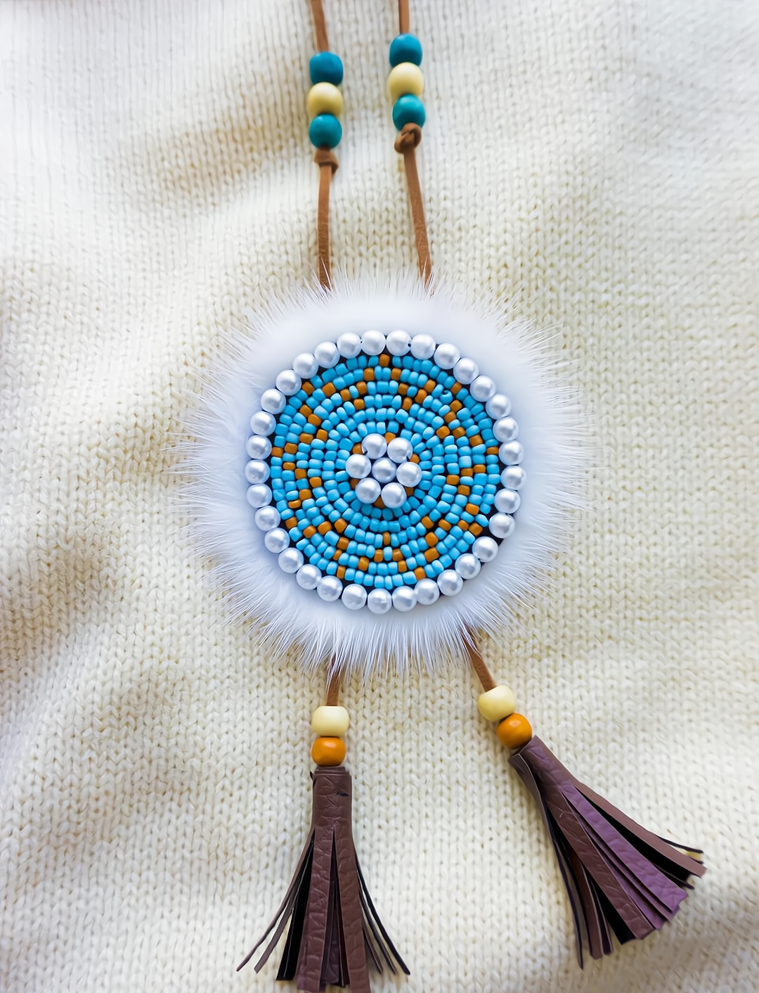 Twoside Ewenki Sunflower Necklace – Handcrafted Mink Fur Pendant