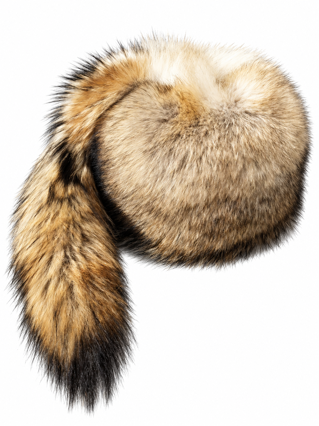 MOGSki Blonde Fox Tail Crown Hat, side profile with flowing tail detail on white