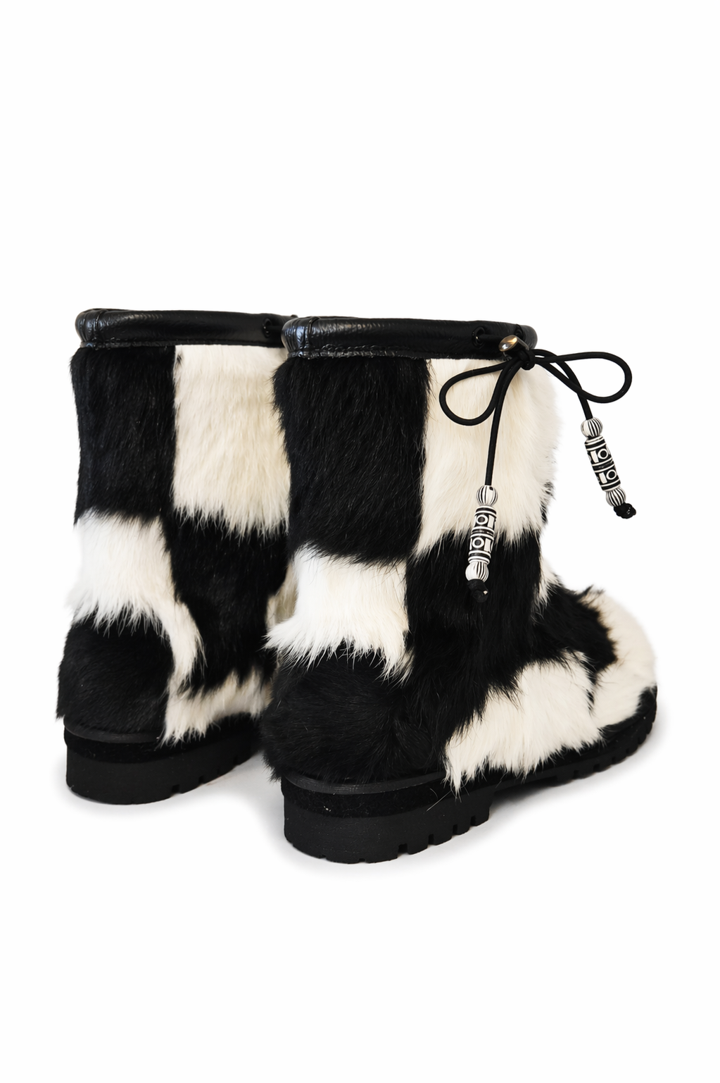MOGSki natural cowhide ankle boots, genuine black and white fur, handcrafted luxury footwear from Inner Mongolia