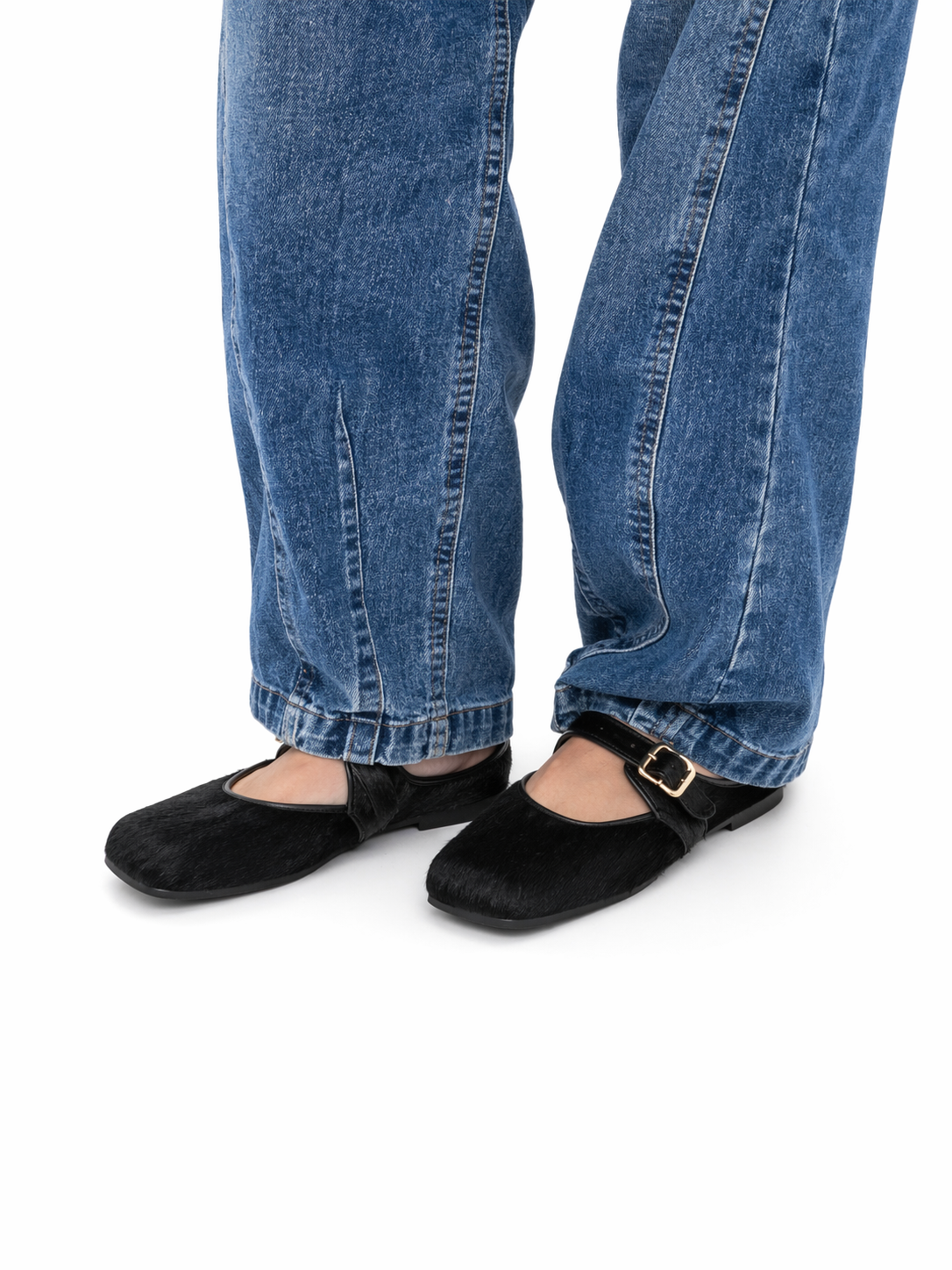 MOGSki NOIR BLACK MARY JANE CALF HAIR FLAT