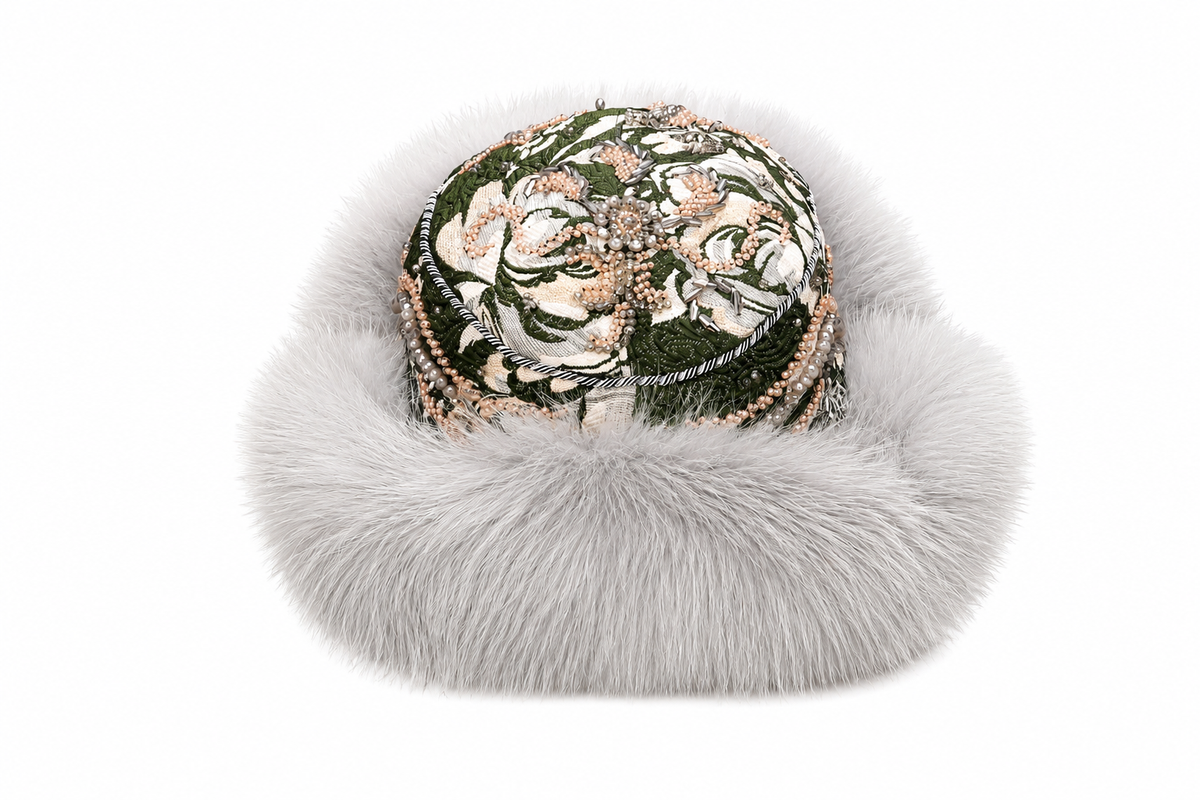 MOGSki Natural Fox Fur Beaded Hat
