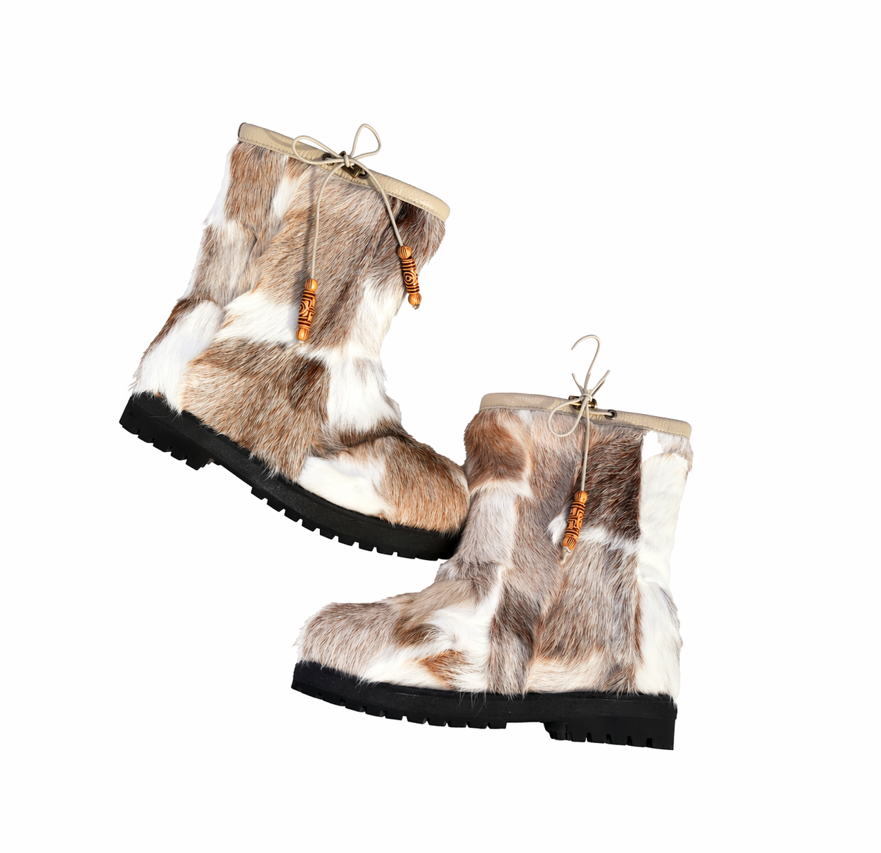 MOGSki handcrafted fur winter boots with traditional Mongolian decorative cord detail, natural hide luxury footwear