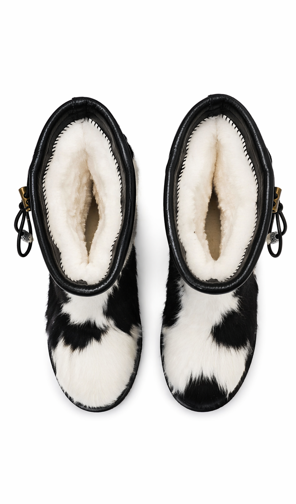 MOGSki fur lined winter boots top view showing natural sheepskin interior, luxury handcrafted Mongolian footwear detail