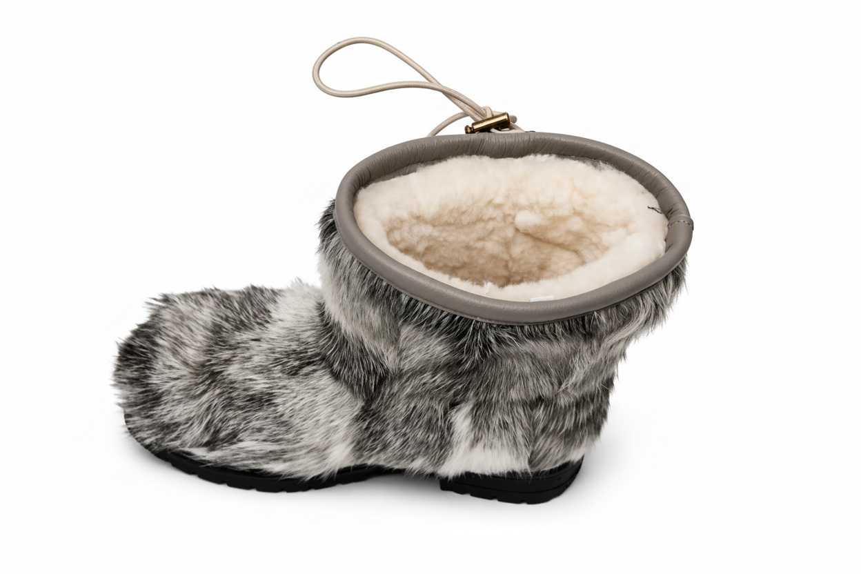 MOGSki natural fur ankle boot showing plush sheepskin lining, luxury handcrafted winter footwear Inner Mongolia
