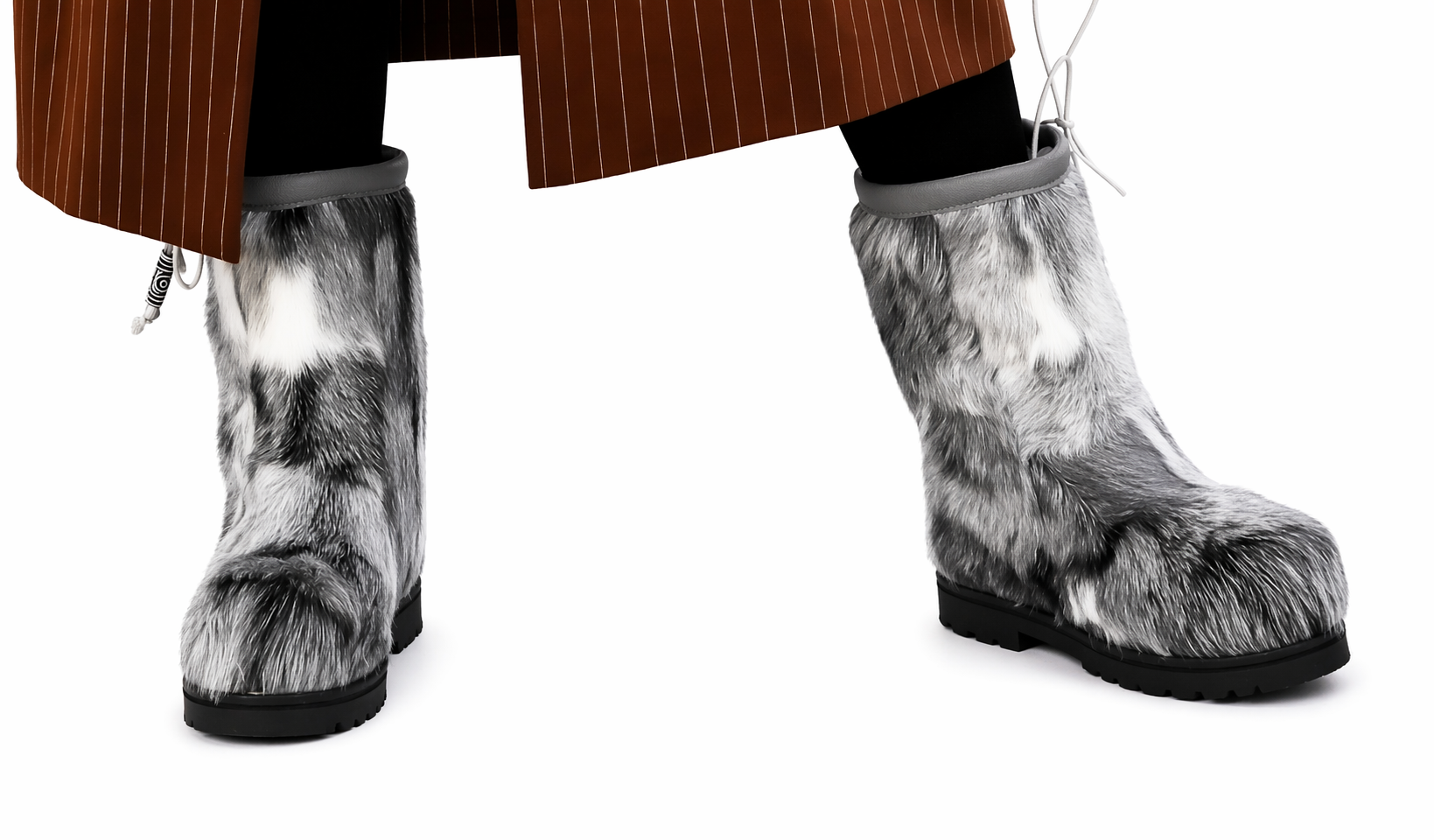 MOGSki genuine fur boots with refined pinstripe accent detail, luxury handcrafted winter footwear Inner Mongolia