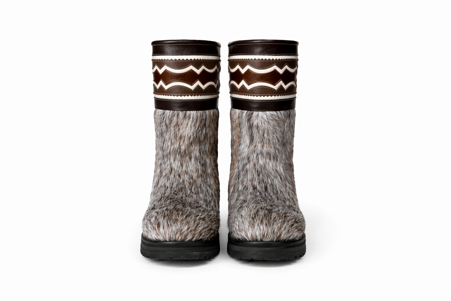 MOGSki stylish natural fur textured boots on white backdrop, luxury handcrafted winter footwear from Inner Mongolia