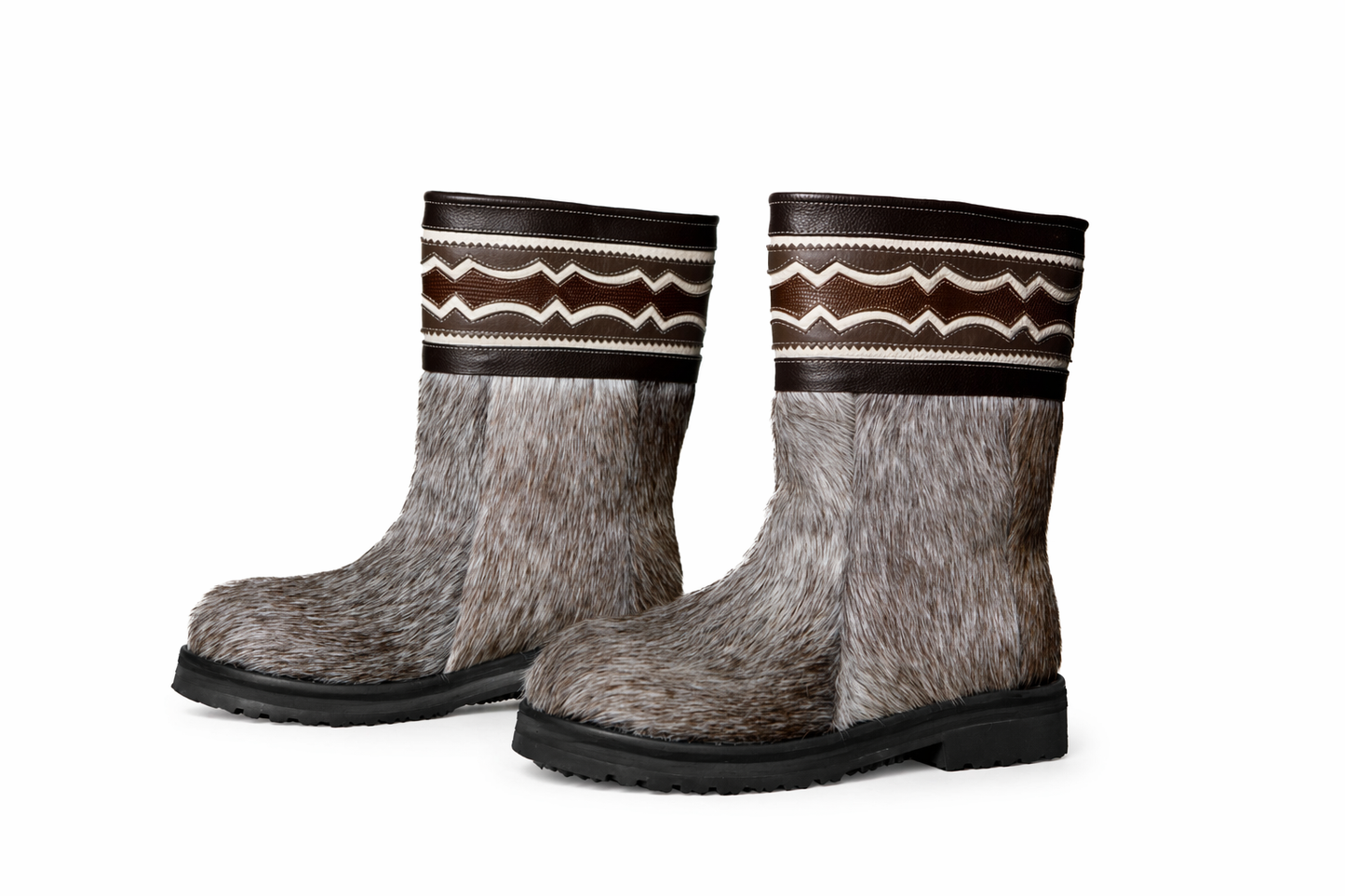 MOGSki natural fur winter boots showing handcrafted fur detail, genuine hide luxury Mongolian footwear artisan made