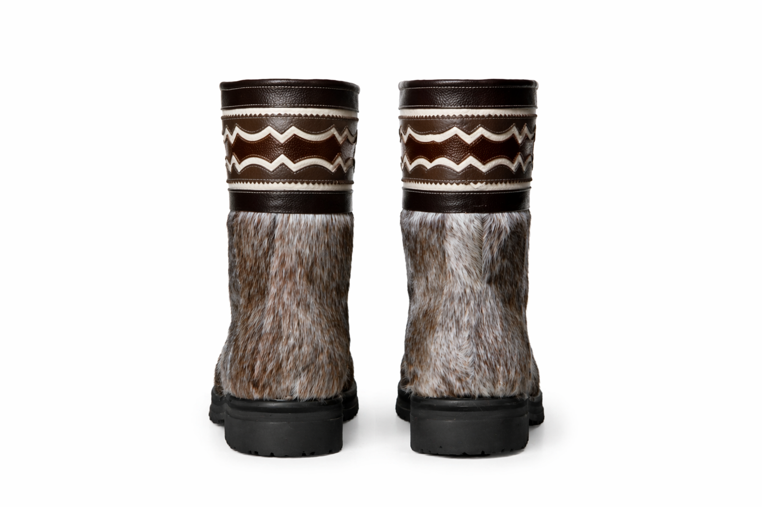 MOGSki natural fur winter boots pair showing handcrafted detail, genuine hide luxury footwear made in Inner Mongolia