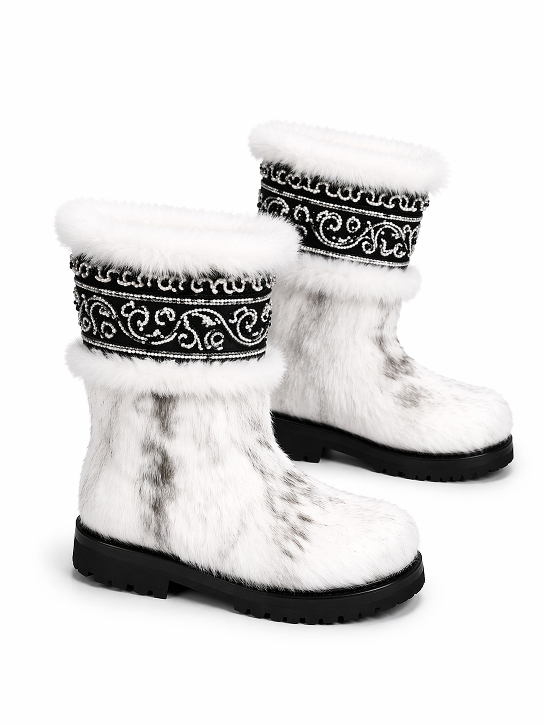 MOGSki luxury winter boots with natural fur trim and artisan embellishments, handcrafted Mongolian footwear one of a kind