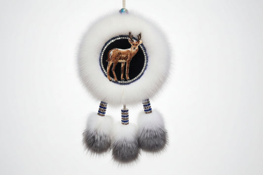 MOGSki handcrafted natural mink fur pendant necklace with feather detail, luxury artisan jewelry from Inner Mongolia