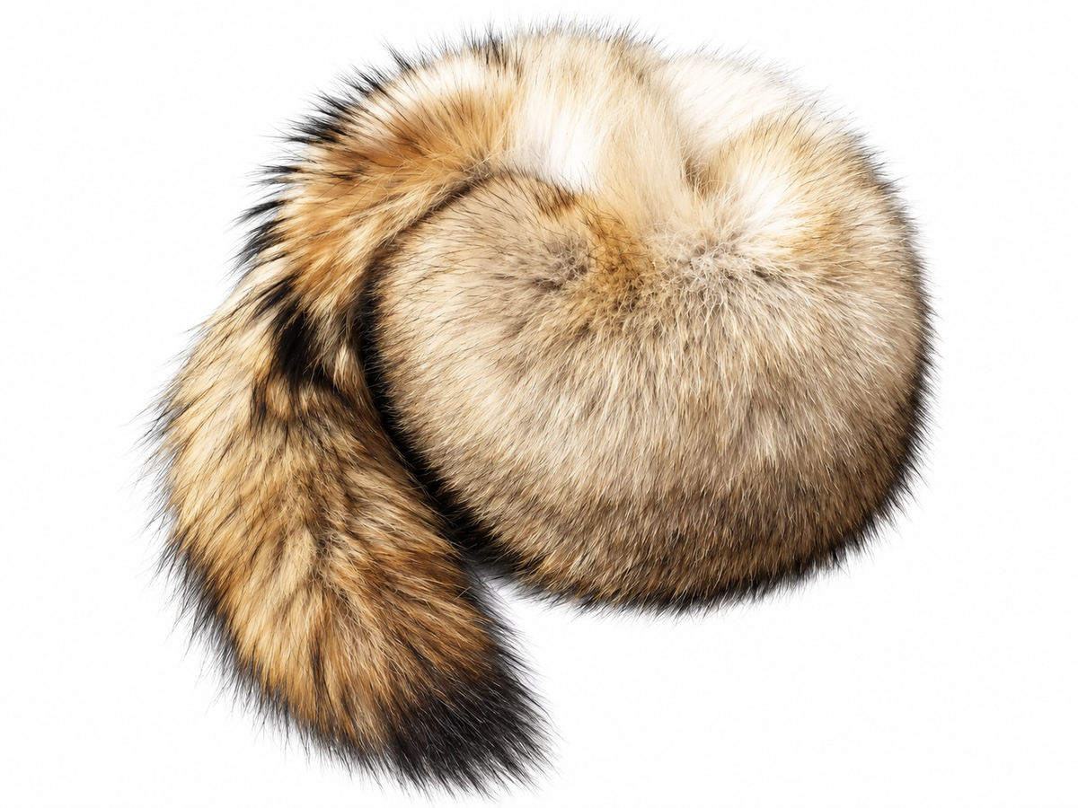 MOGSki Blonde Fox Tail Crown Hat, overhead detail showing natural fur texture