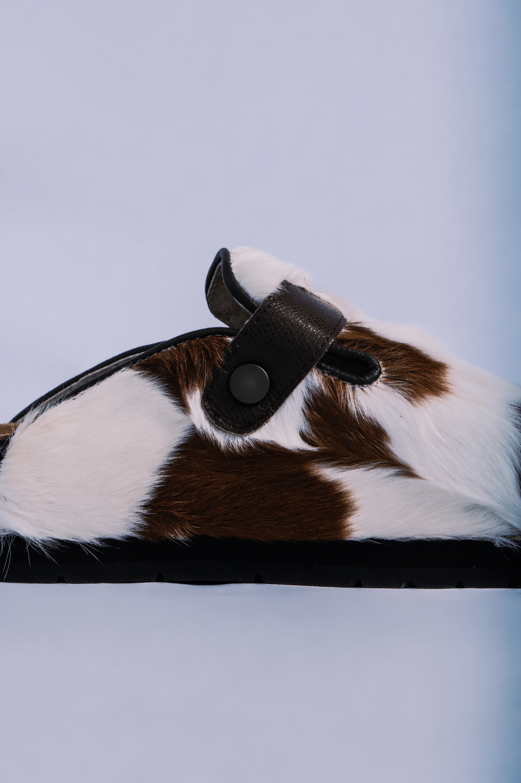 MOGSki genuine natural fur slide with leather strap, handcrafted luxury footwear from Inner Mongolia artisan made