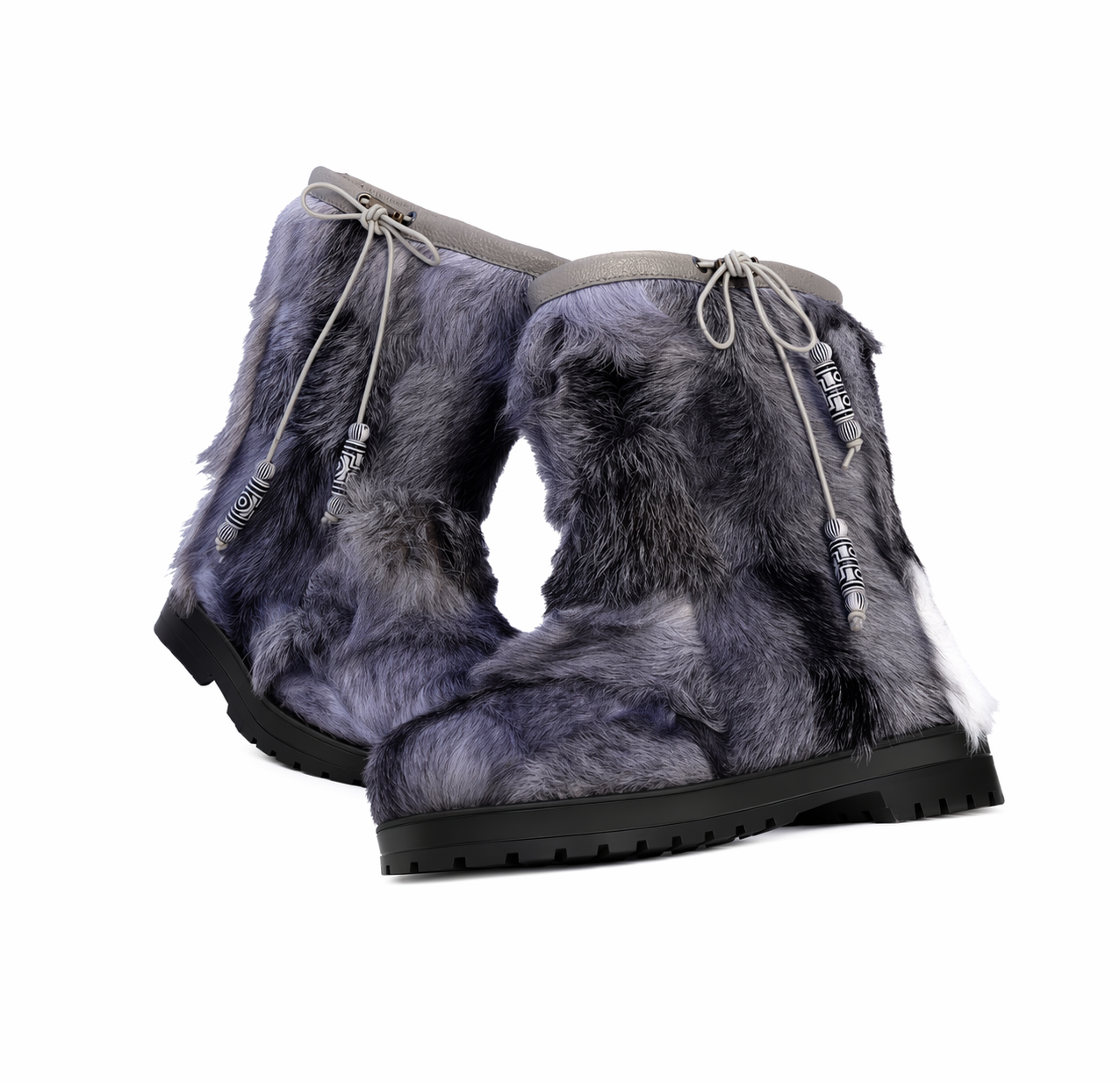 MOGSki handcrafted dark fur winter boots, genuine natural hide luxury footwear from Inner Mongolia