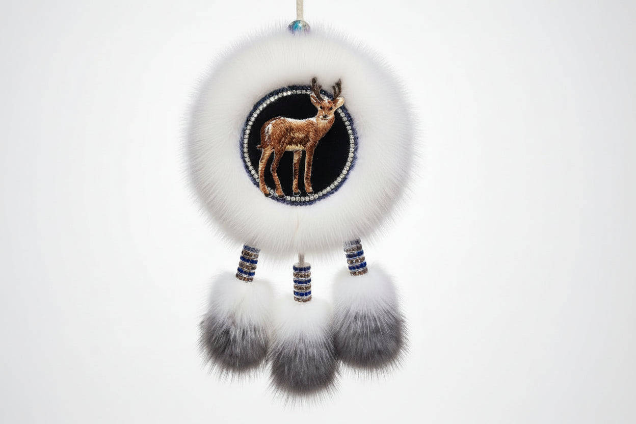 MOGSki handcrafted natural mink fur pendant necklace with feather detail, luxury artisan jewelry from Inner Mongolia