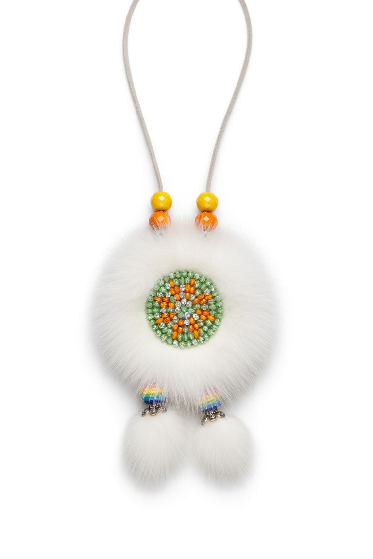 MOGSki handcrafted natural mink fur single pompom charm, genuine undyed fur luxury accessory from Inner Mongolia