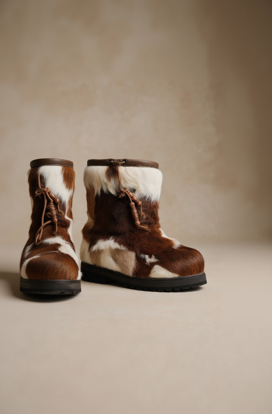MOGSki natural fur ankle boots product shot, genuine hide luxury winter footwear handcrafted in Inner Mongolia