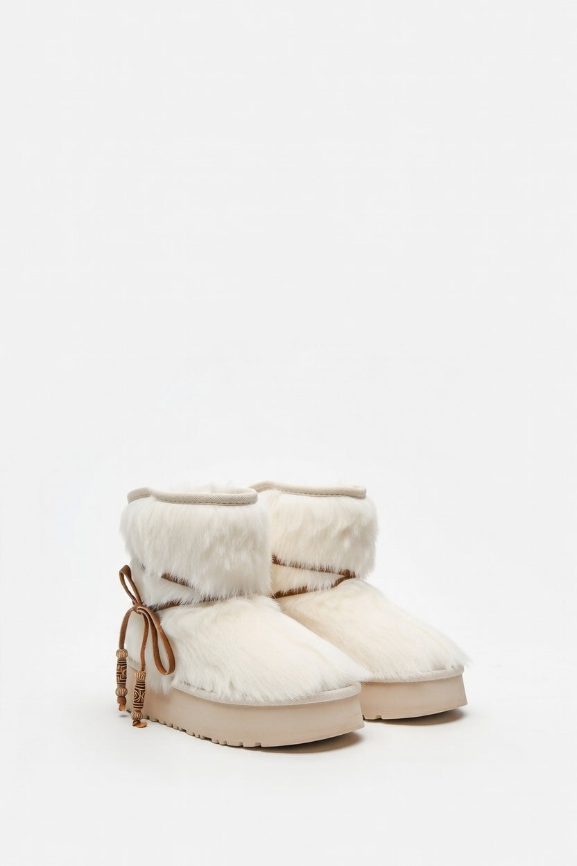 MOGSki natural sheepskin ankle boot detail, genuine hide luxury handcrafted Mongolian footwear warm tone colorway