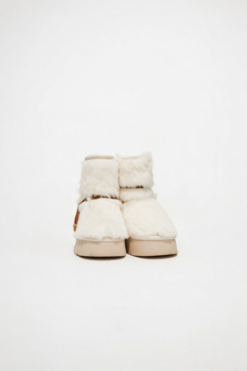 MOGSki handcrafted natural sheepskin ankle boots front view, genuine hide luxury footwear artisan made Inner Mongolia