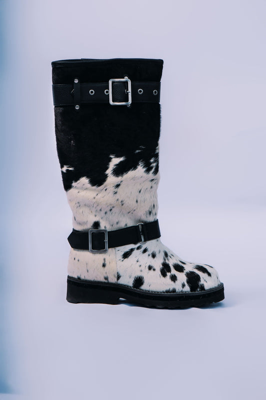 MOGSki handcrafted cowhide boots with packaging, luxury natural fur footwear from Inner Mongolia ready for delivery