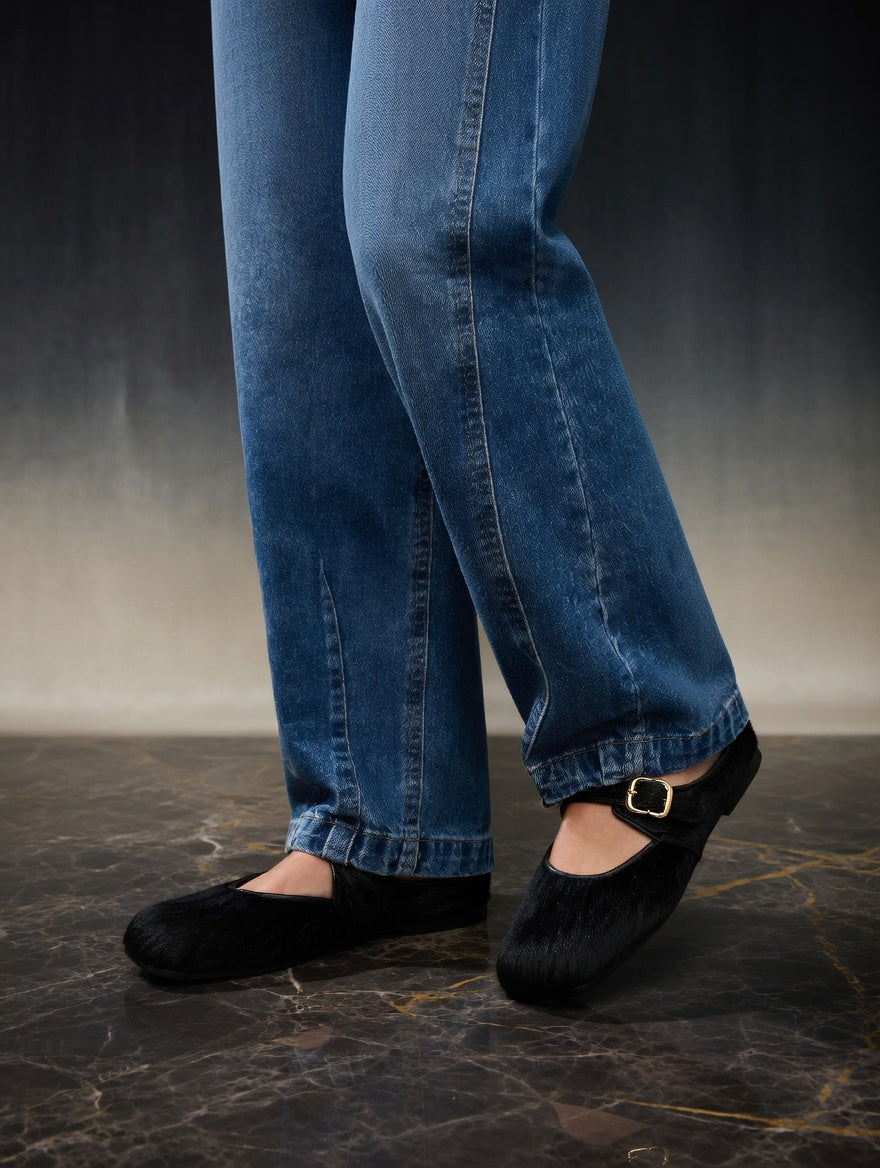 MOGSki NOIR BLACK MARY JANE CALF HAIR FLAT